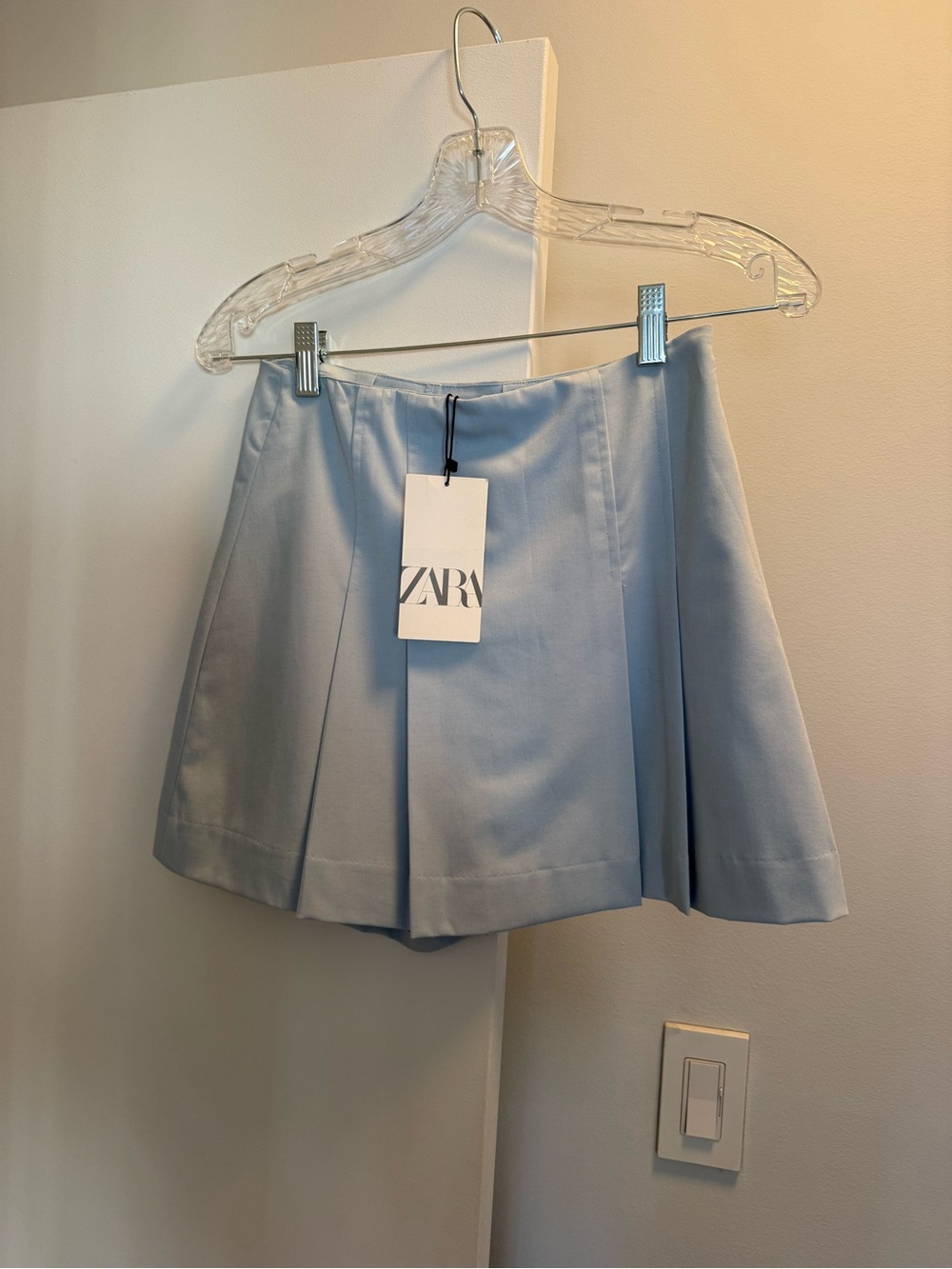 Zara Pale Blue Pleated Skater Mini Skort